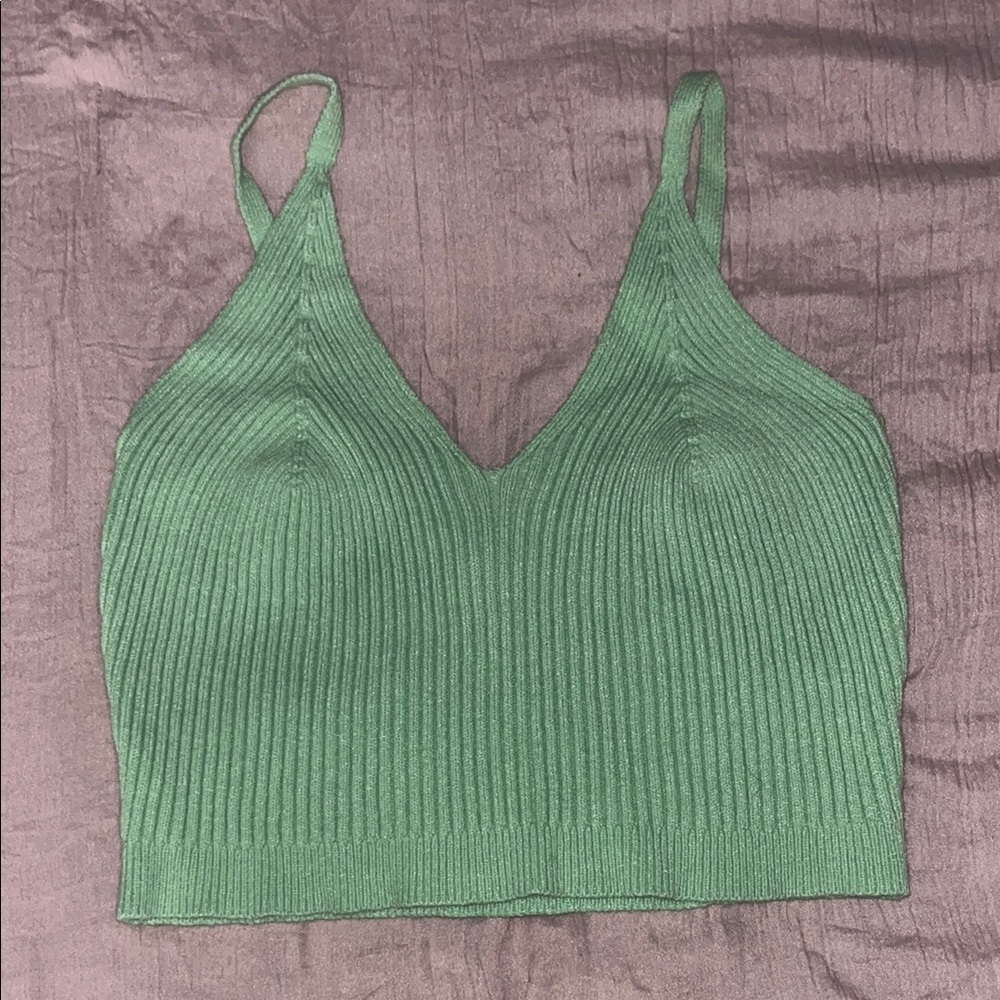 Green Ribbed Knit Women's Top